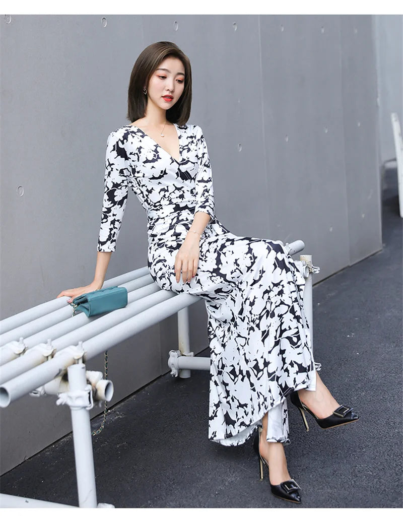 FANIECES Summer Wrap Dresses Women Sexy V Neck Split Maxi Dress Print Female Casual Beachwear Lace Up Party Vestidos Robe платье