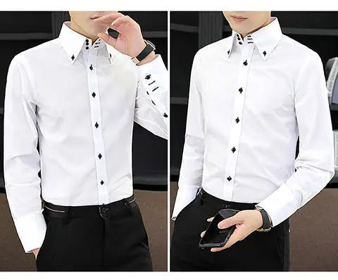Mens Dress Shirts Spring and Autumn High Quality Long Sleeve Shirt Male Korean Slim Fit Business White Collared Shirt Oversized