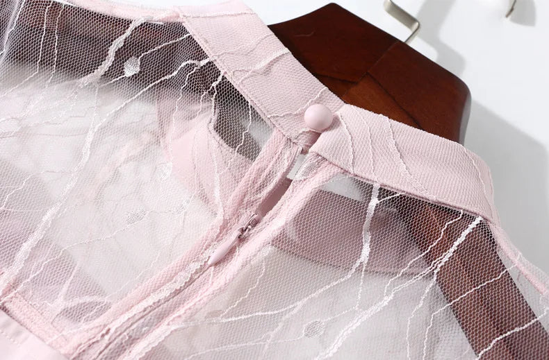 Spring and summer 2023 new women's mesh splicing Ruffle Dress celebrity perspective sheath dresses butterfly sleeve cloth
