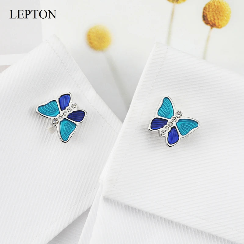 Mens high quality crystal cuff links wedding groom gifts for Free shipping blue butterfly Cufflinks Man shirt cuffs cufflink