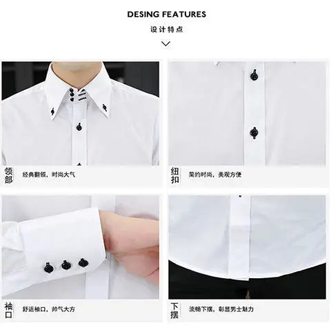 Mens Dress Shirts Spring and Autumn High Quality Long Sleeve Shirt Male Korean Slim Fit Business White Collared Shirt Oversized