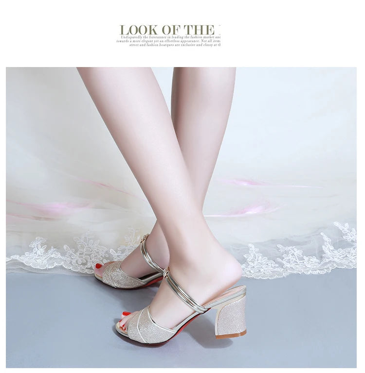 2024 New fashion Women's sandals Word Buckle High Heels Summer New Fish Mouth Sexy Sandals Women's Shoes Gold