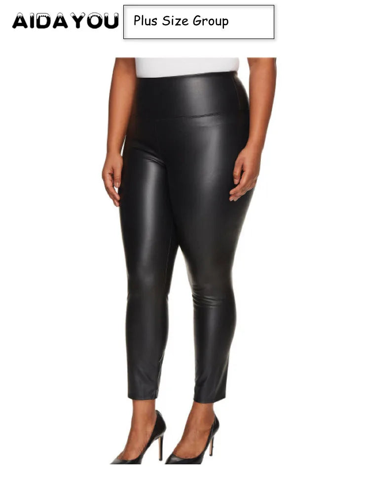 Faux Leather Plus Size Leggings for Women Big Size 5XL 6XL 7XL Black Girls Spandex Clothing Pleather PU Leggings
