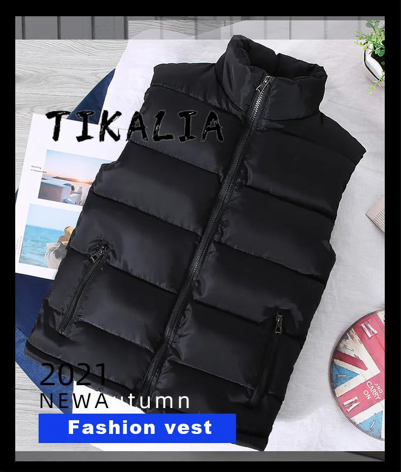 White Vest Jacket Men Slim Fit Stand Collar Sleeveless Puffer Jackets Spring Autumn Casual Waistcoat Men Warm Coat 2023 Trends