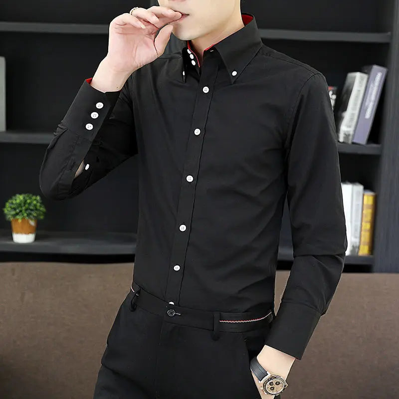 Mens Dress Shirts Spring and Autumn High Quality Long Sleeve Shirt Male Korean Slim Fit Business White Collared Shirt Oversized