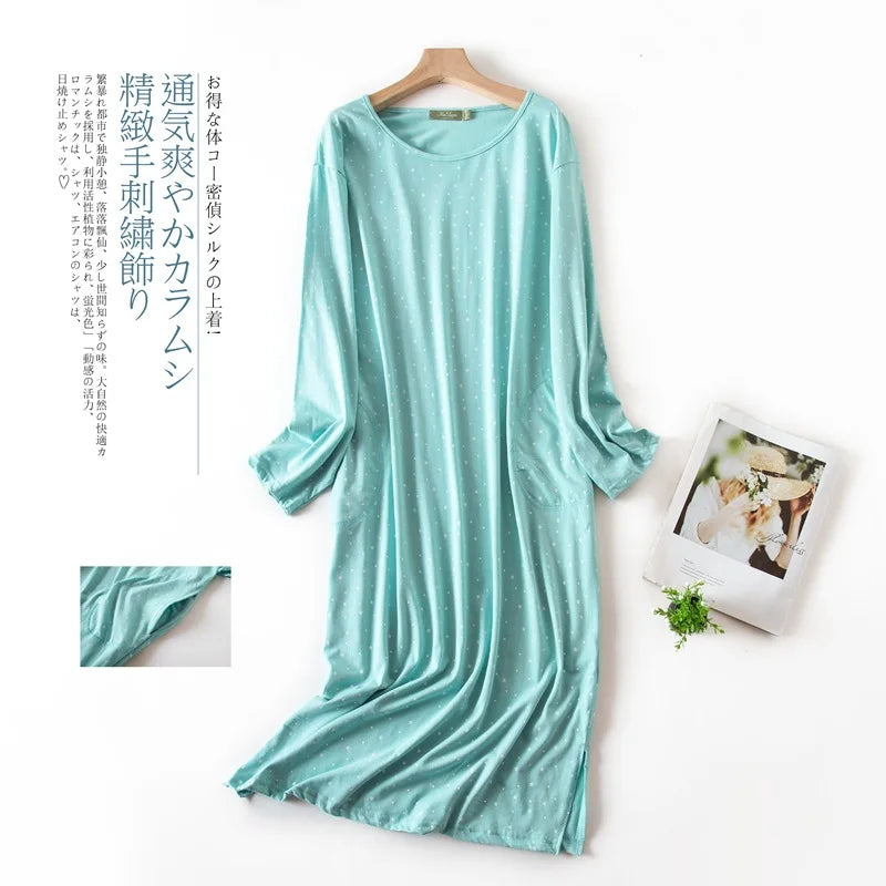 Spring Autumn Female Casual Loose Cartoon Night Dress Ladies 100% Cotton Nightgown Women Long Sleeve Sleepshirts Home Dress
