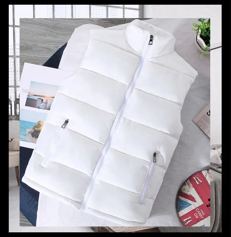 White Vest Jacket Men Slim Fit Stand Collar Sleeveless Puffer Jackets Spring Autumn Casual Waistcoat Men Warm Coat 2023 Trends