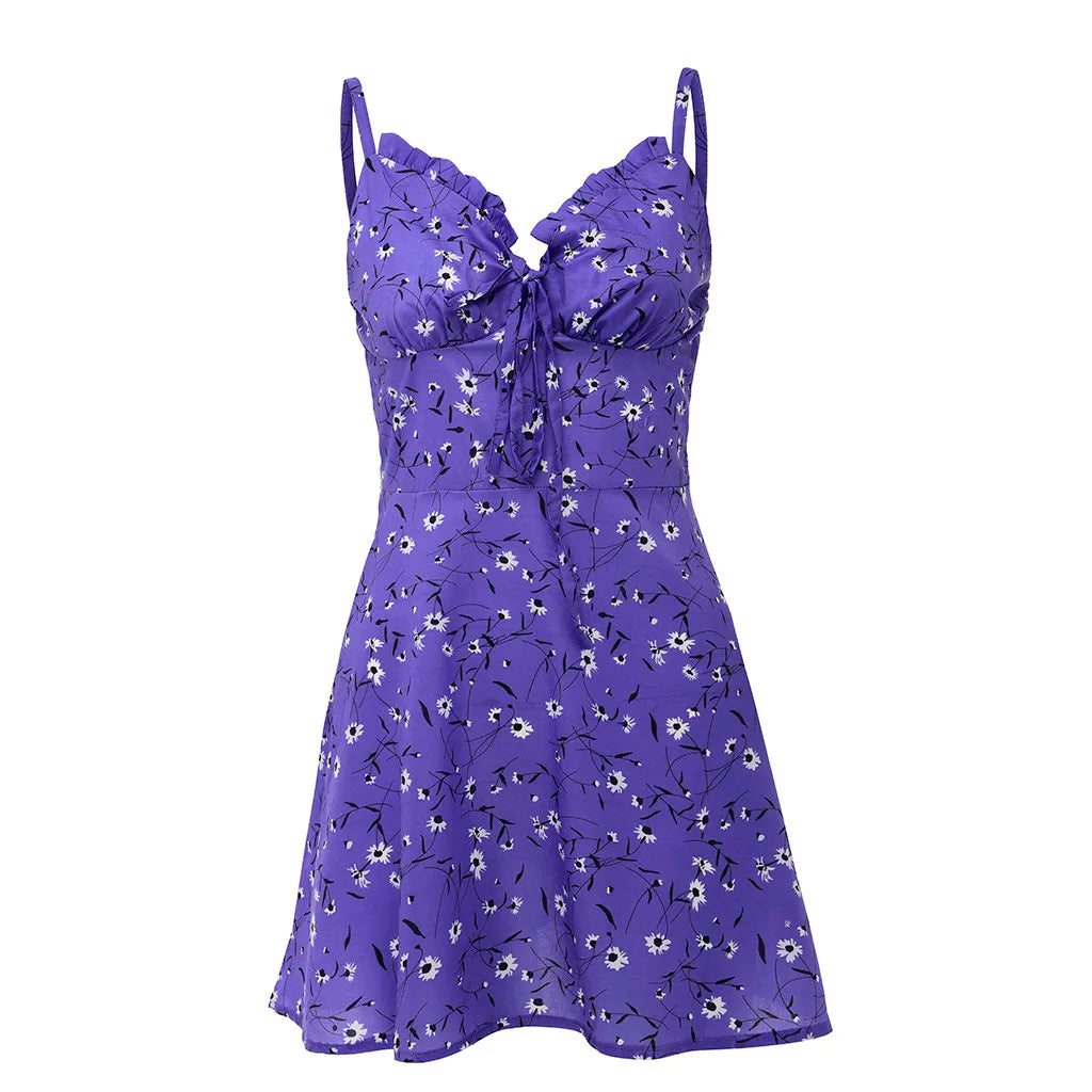 Sexy Sheath Floral Print Suspender Dresses For Women's Ladies Thin Straped Boycon off Shoulder Mini Dress Casual Daily Wear