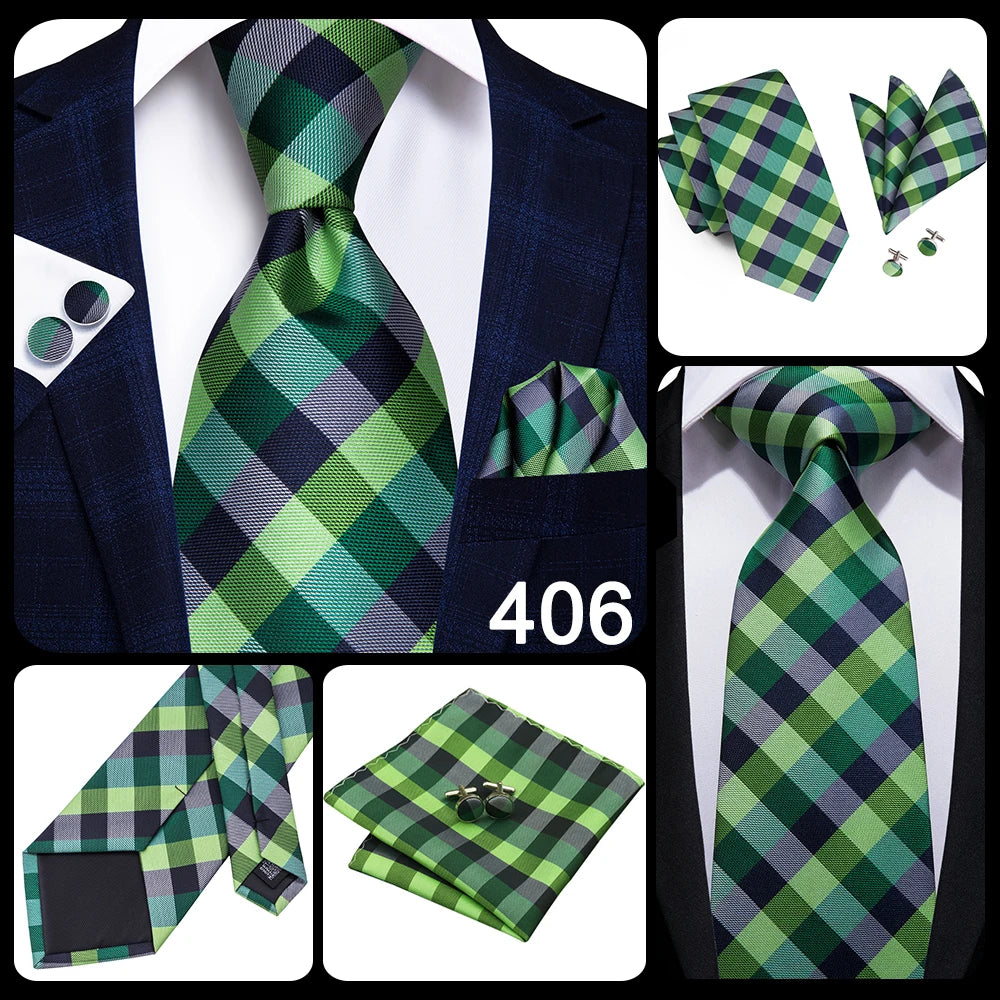 Hi-Tie Designer Silk Wedding Tie For Men Blue White Plaid Handky Cufflink Set Fashion Necktie For Men Business Party Wholesale
