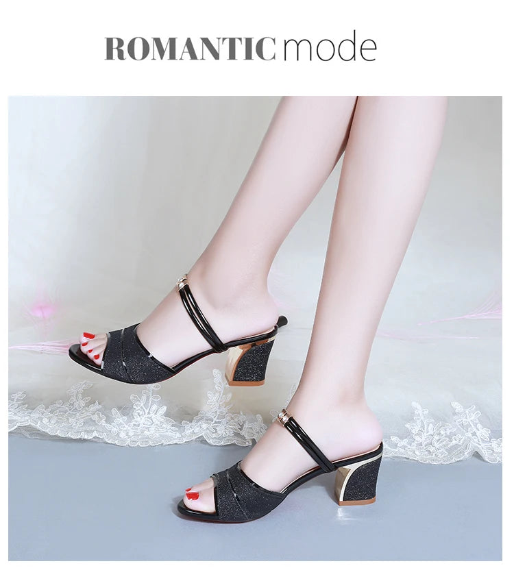 2024 New fashion Women's sandals Word Buckle High Heels Summer New Fish Mouth Sexy Sandals Women's Shoes Gold