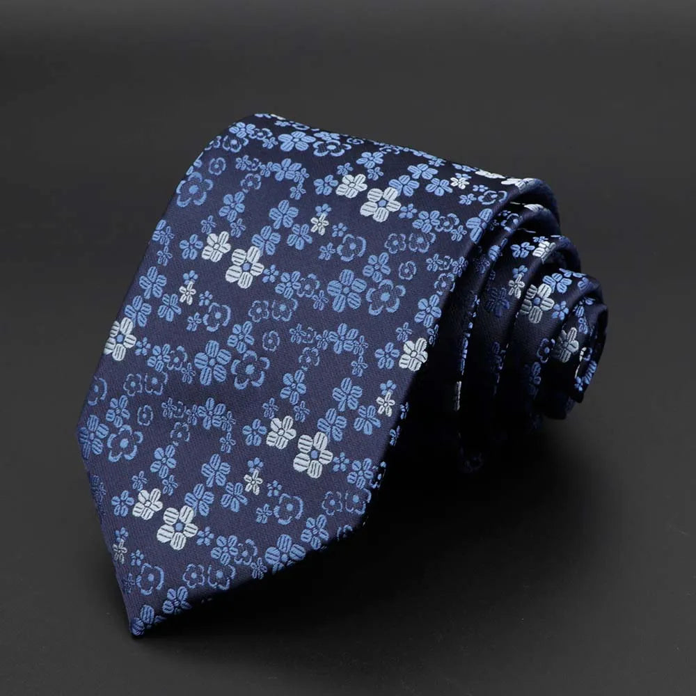 New Men's Tie Classic Solid Color Stripe Flower Floral 8cm Jacquard Necktie Accessories Daily Wear Cravat Wedding Party Gift