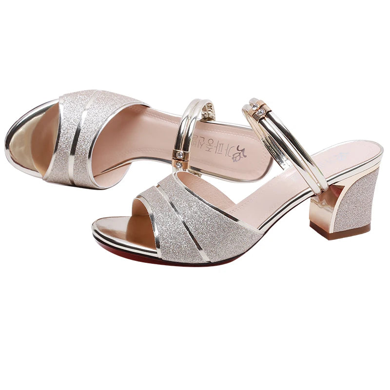 2024 New fashion Women's sandals Word Buckle High Heels Summer New Fish Mouth Sexy Sandals Women's Shoes Gold