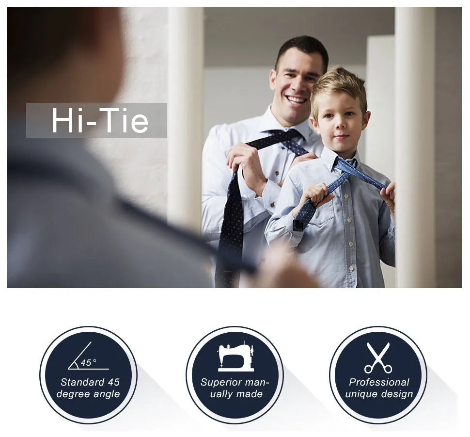 Hi-Tie Designer Silk Wedding Tie For Men Blue White Plaid Handky Cufflink Set Fashion Necktie For Men Business Party Wholesale
