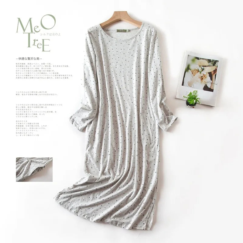 Spring Autumn Female Casual Loose Cartoon Night Dress Ladies 100% Cotton Nightgown Women Long Sleeve Sleepshirts Home Dress