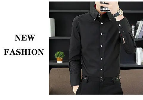 Mens Dress Shirts Spring and Autumn High Quality Long Sleeve Shirt Male Korean Slim Fit Business White Collared Shirt Oversized