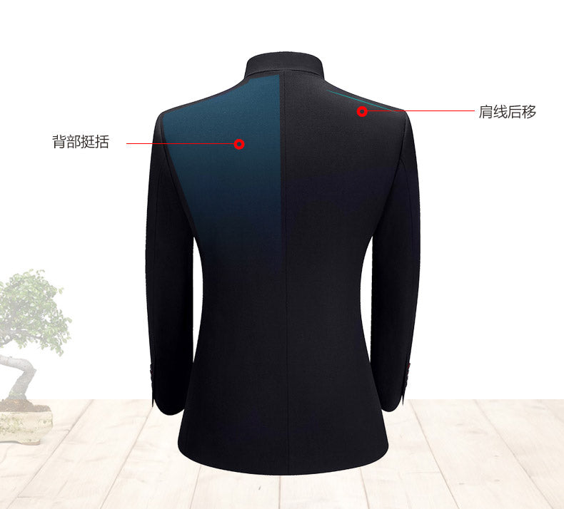 Classic Men Business Chinese Mountain Suit Suit Set 2-Piece High Quality Wedding Party Dress Set Black Navy Wine Red Suit+pant