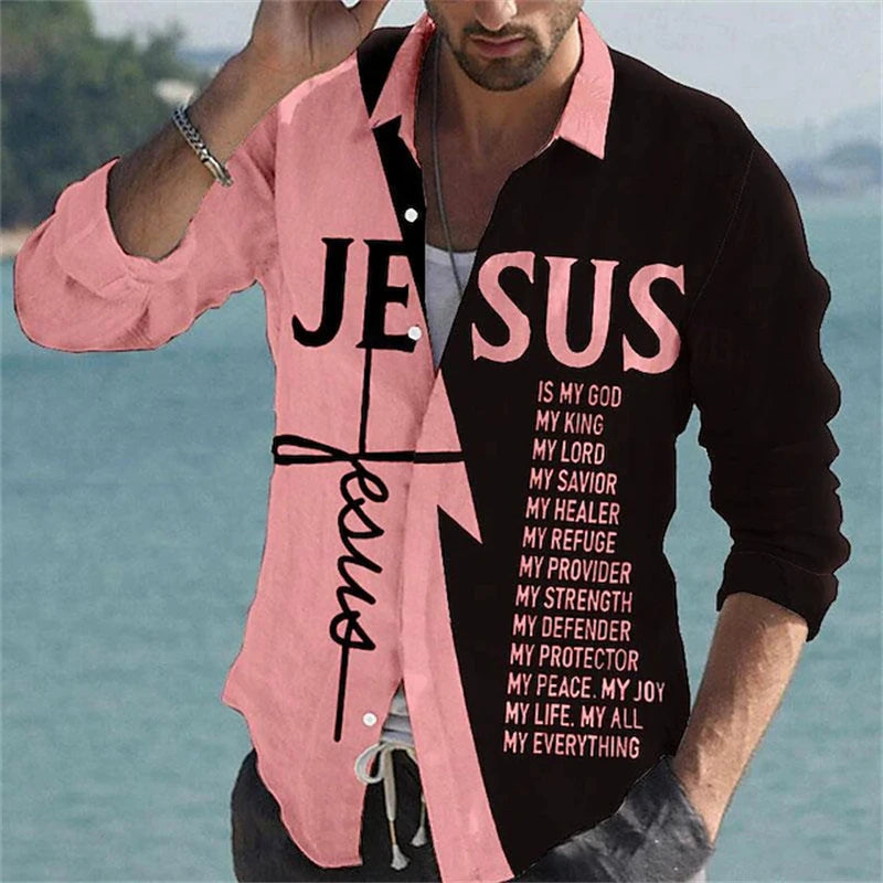 2024 Fashion Men's Elegant Shirt Spotted 3D Printed Lapel Button Up Classic Long Sleeve Shirt Temperament Men's Partywear