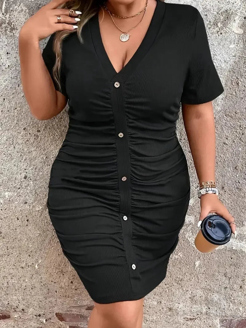 Plus Size Plus Size Women's Tight Fit Wrap Dress Summer Big Code Clothing Button Pleated Maxi Dress Fashionable plus Size Gown