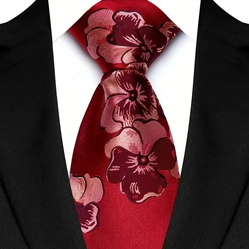 Luxury 8CM Mens Necktie Red Color Solid Stripes Paisley Ties For Man Groom Jacquard Woven Neck Tie For Business Wedding Party