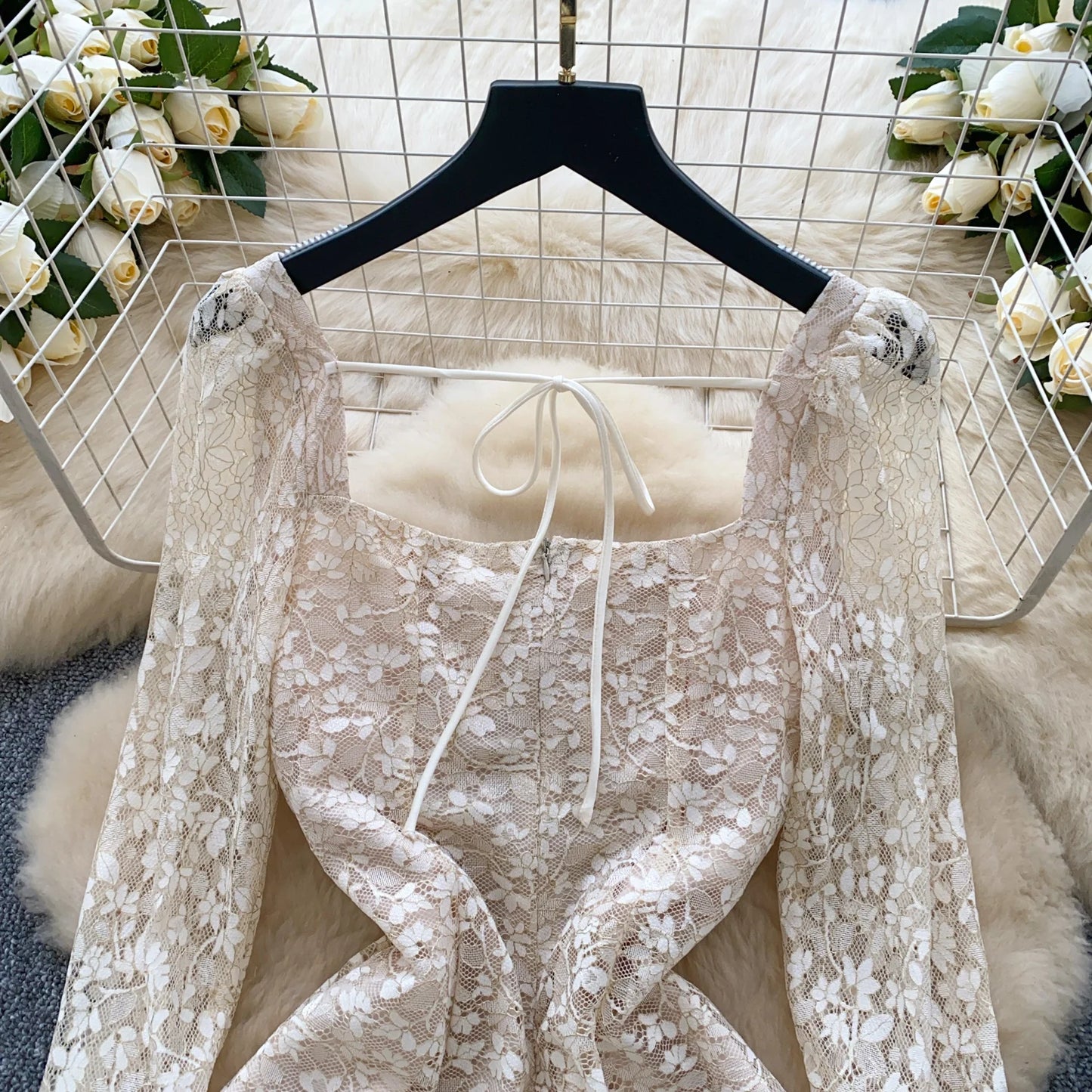 Spring France Elegant Vintage High End Evening Dress Women 3D Flower Lace Hollow Out Party Dress Female Casual Chic Clothing New