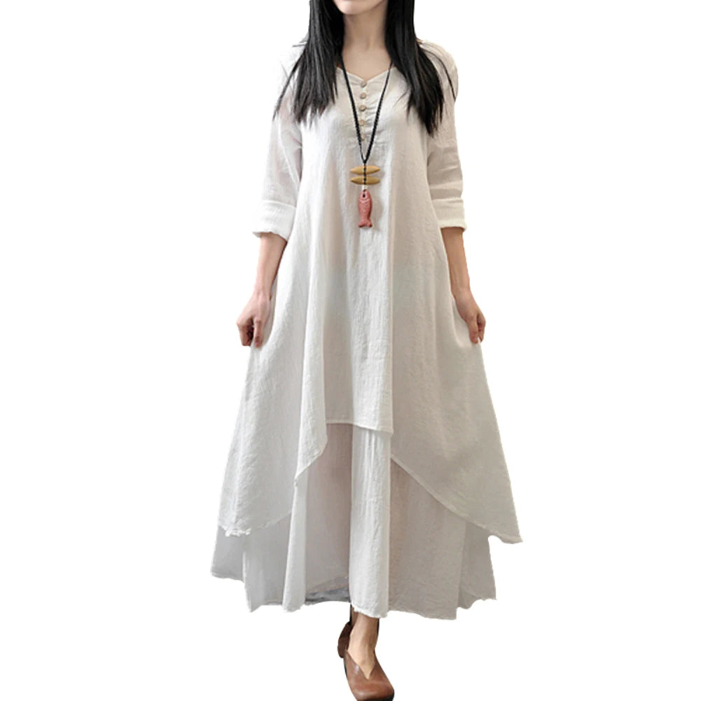 Anself Spring Fashion Women Casual Loose Dress Solid Color Long Sleeve Oversized Ladies Dresses Plus Size Boho Long Maxi Dress