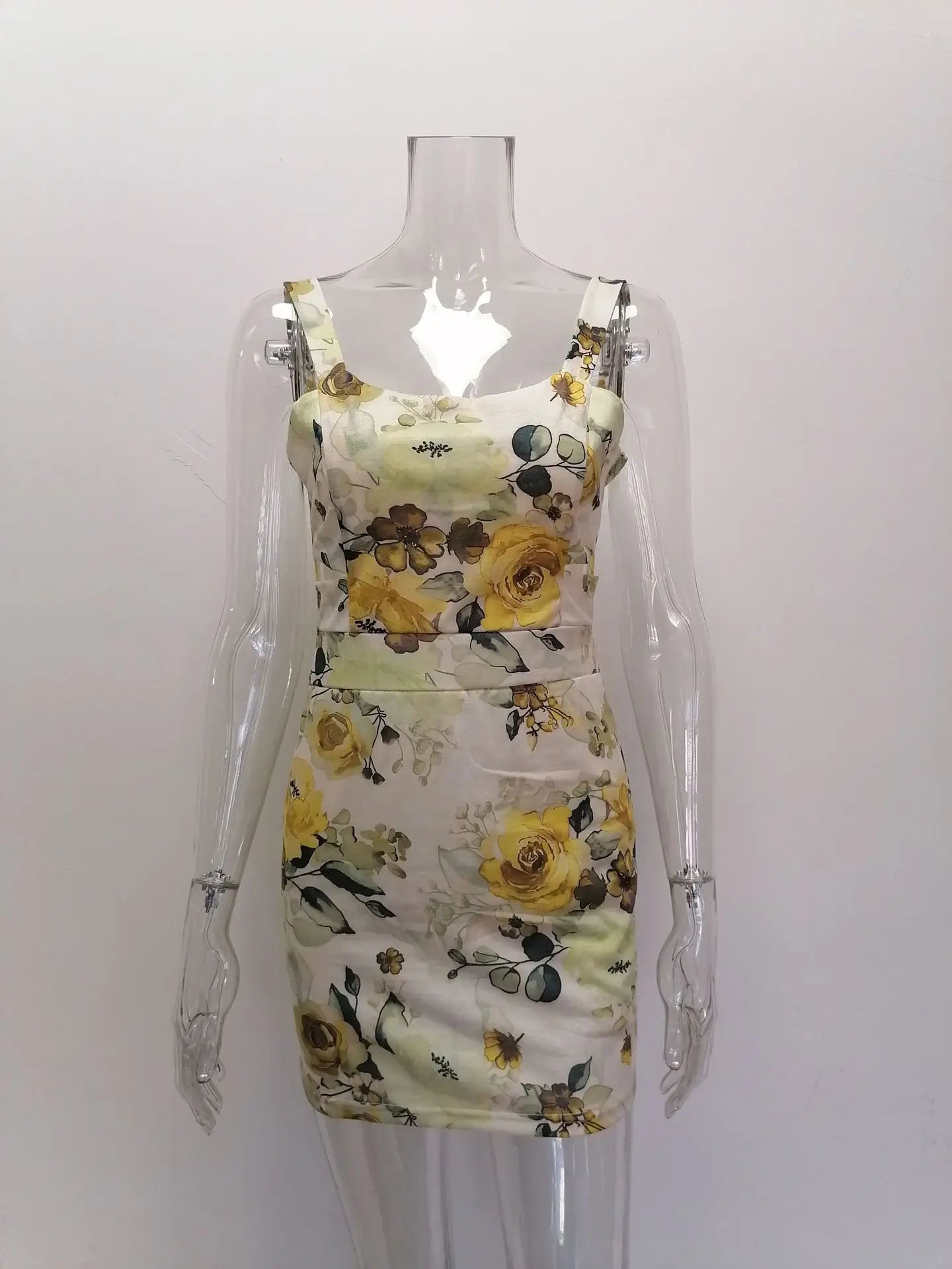 Spring Summer Printed Mini Dresses For Women Sleeveless Hollow Out Package Hip Slim Short Dress Fashion Night Club Party Vestido