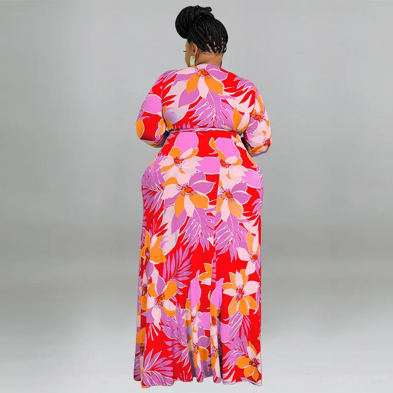 XL-5XL Plus Size Clothes Dresses Women Robes Summer Spring Long Sleeve Street Style Casual 3XL 4XL Big Size Maxi Dress Oversize