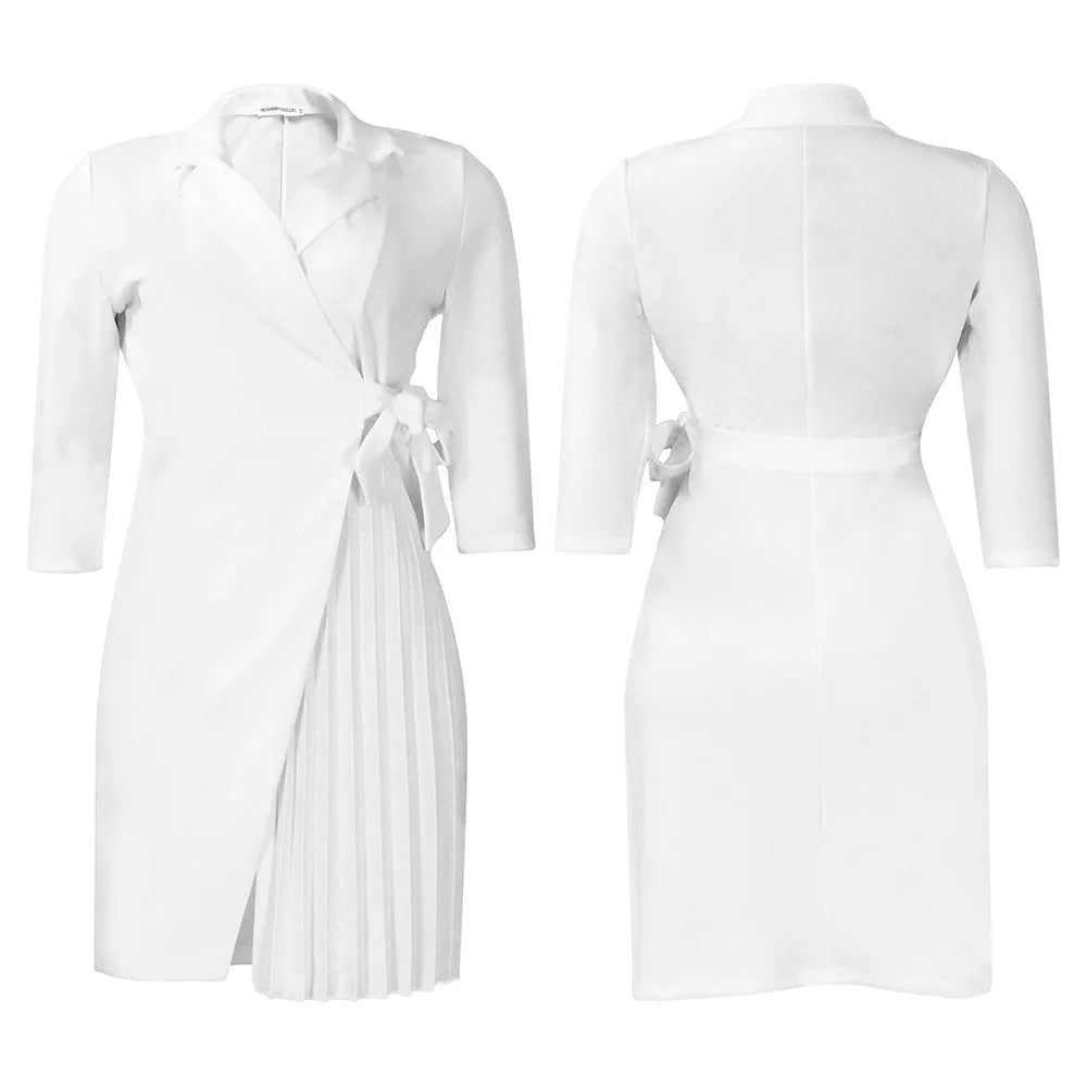 FairyShely 2025 Summer Solid Plus Size Folds Dress Women Long Sleeve Large Big Dresses Lady Belt Party Tight Curvy Short Dress