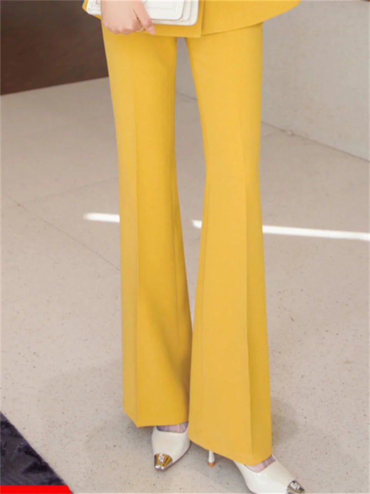Yitimuceng Solid Office Wear Women 2 Piece Sets 2025 New Fashion Sequins Long Sleeve Blazers Chic High Waist Flare Pants Suits