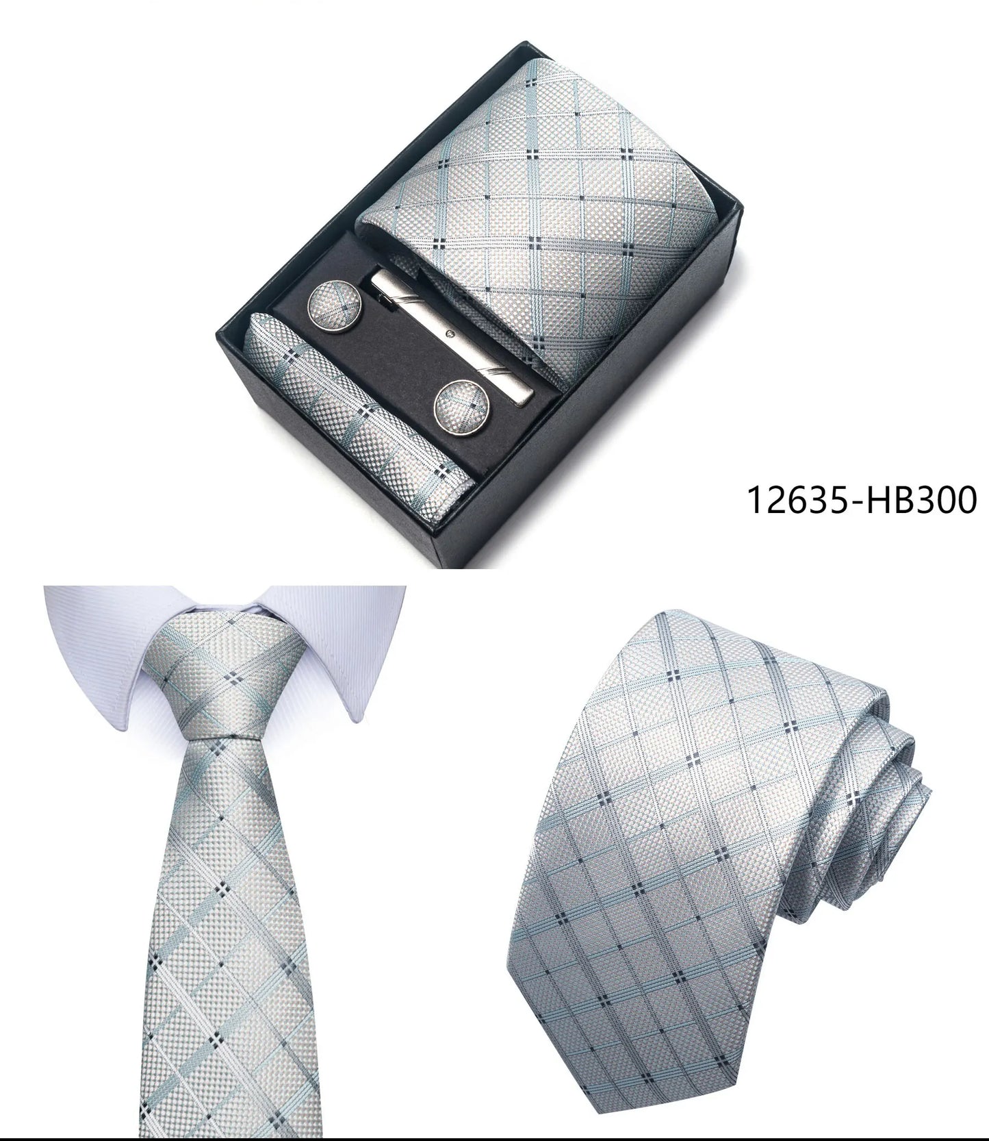 Luxury Brand 8 cm Tie Handkerchief Cufflink Clip Set For Men Wedding Gravata Suit Accessories Holiday Gift Box