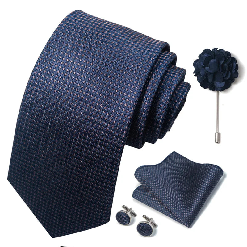 Luxury Mens Ties Floral Black Gold Ties Paisley NeckTie Pocket Square Cufflinks Brooch Set Men's Wedding Party Tie