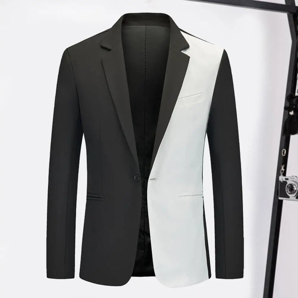 Men Coat Single Button Suit Jacket Formal Business Men's Suit Coat with Notch Lapel Single Button Closure Slim Fit Men Blazers