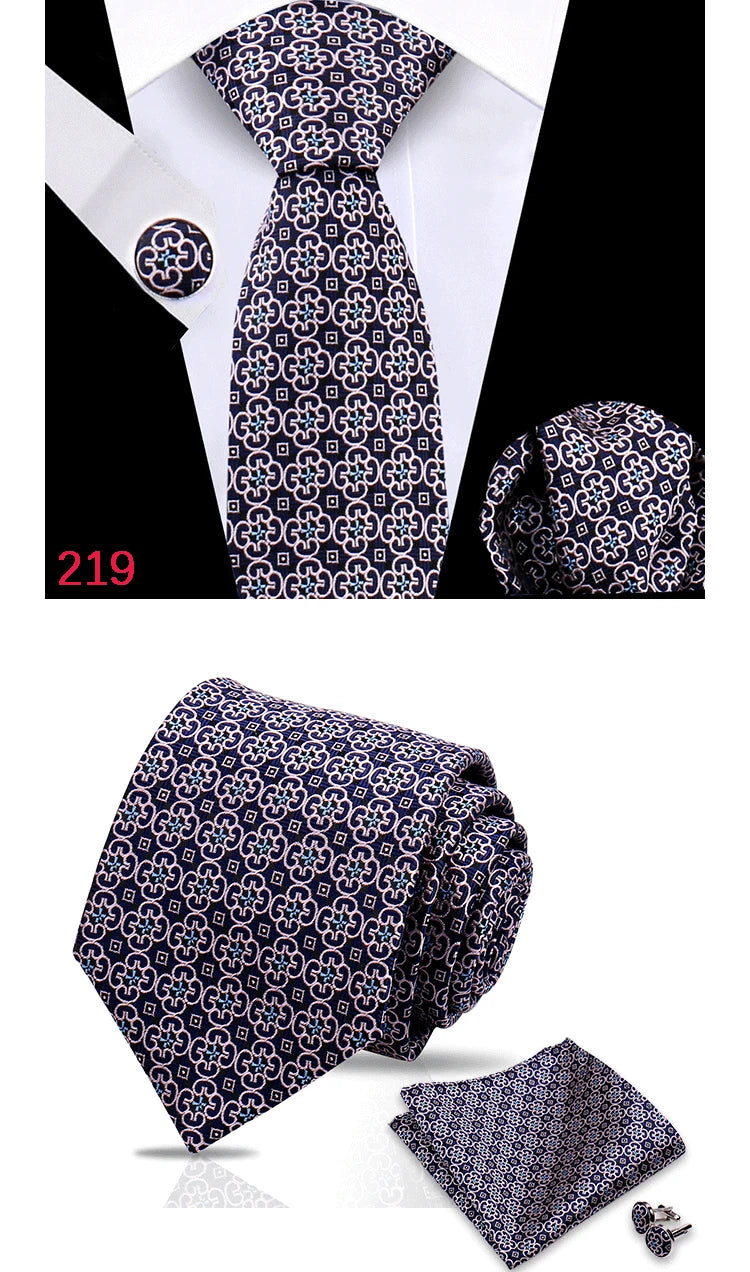 Luxury Plaid Tie For Mens Necktie Handkerchief Pocket Square Cufflinks Set Jacquard Woven Ties Wedding Business Accessories