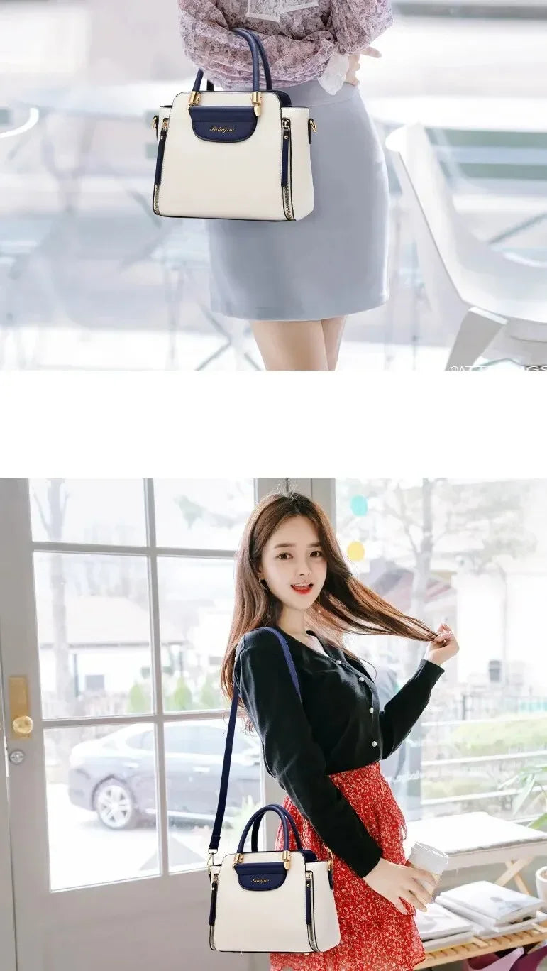 Fashion Color Contrast Handbag, Stitching Striped Crossbody Bag Women's Elegant Office & Work Purse