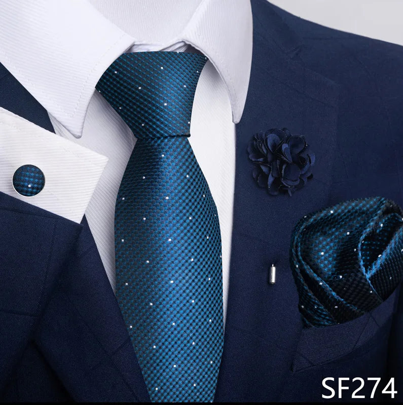 Luxury Mens Ties Floral Black Gold Ties Paisley NeckTie Pocket Square Cufflinks Brooch Set Men's Wedding Party Tie