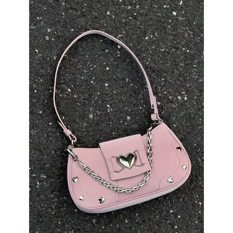New Fashion Shoulder Bag 2025 PU Bags for Women Sweet Cool Subculture Pink Crossbody Bag сумка Bolsas