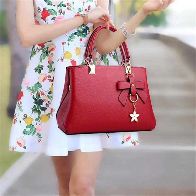Elegant Women Messenger Bags With Flower Pendant Office Ladies Totes Pure Handbag For Female Crossbody Shoulder Bags
