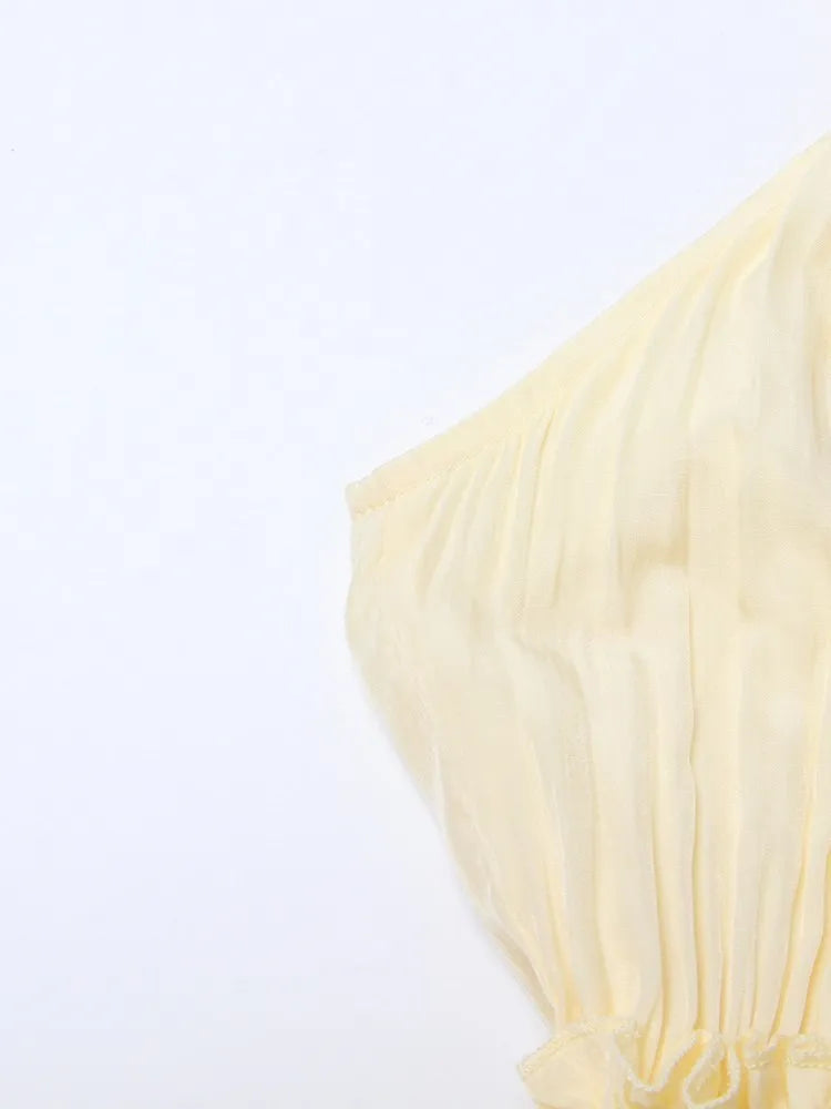 TWOTWINSTYLE Elegant Solid Dresses For Women V Neck Cloak Sleeves High Waist Spliced Lace Up Ruffles Pleated Dress Female Summer