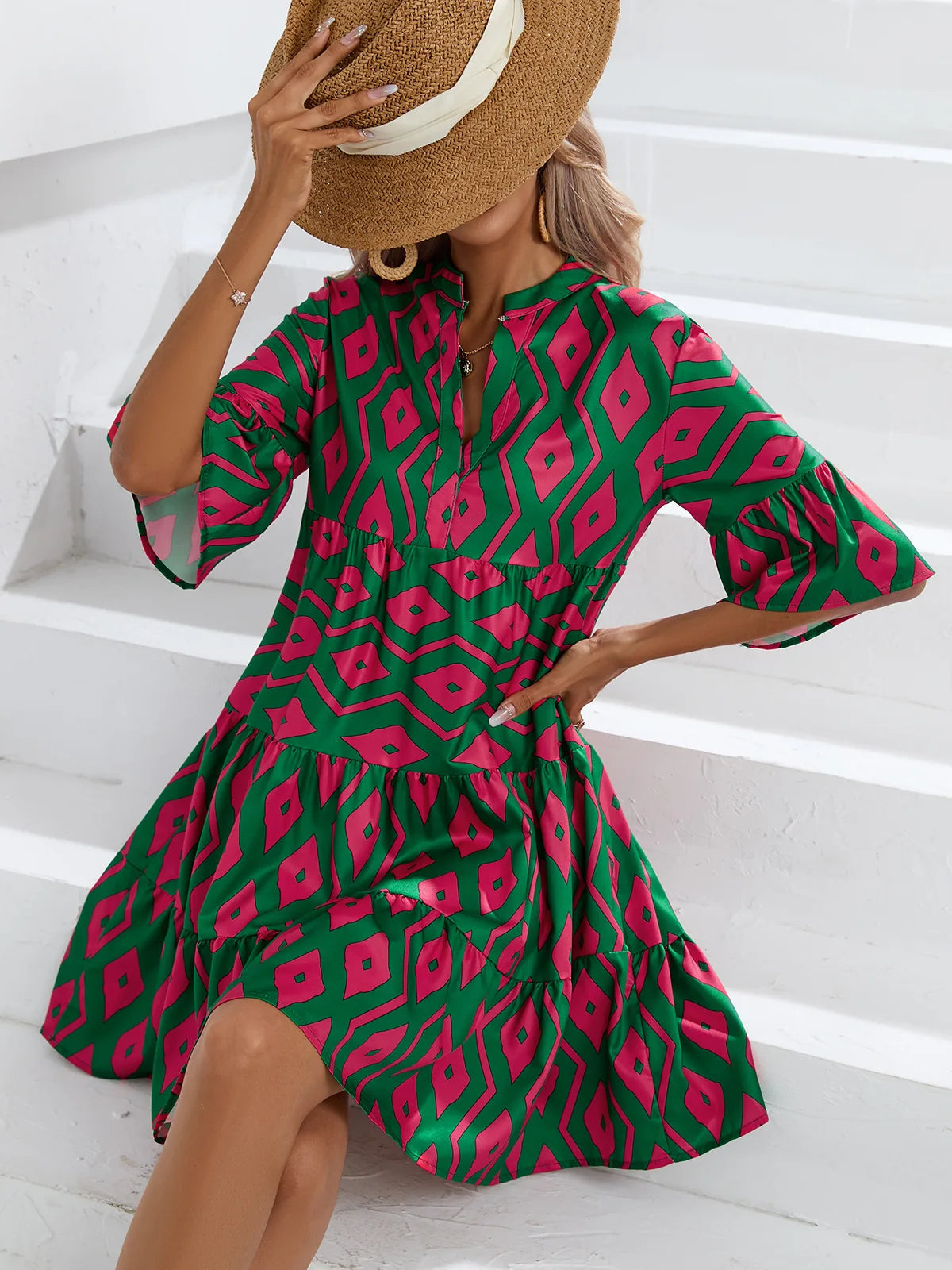 Women's Spring Summer Printed Dress Long Sleeve Flared Mid-Length Official Store Exclusive New Arrivals