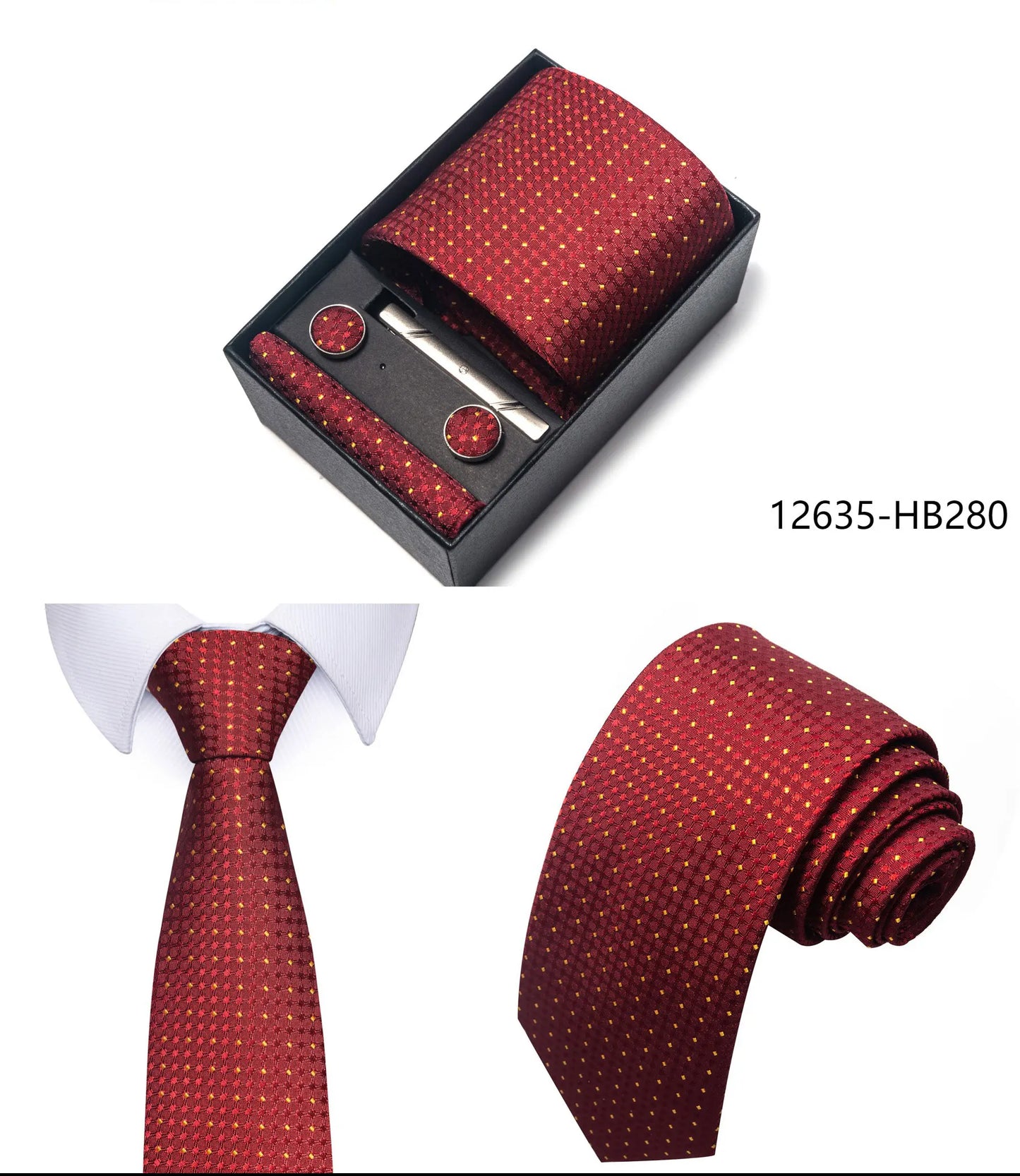 Luxury Brand 8 cm Tie Handkerchief Cufflink Clip Set For Men Wedding Gravata Suit Accessories Holiday Gift Box