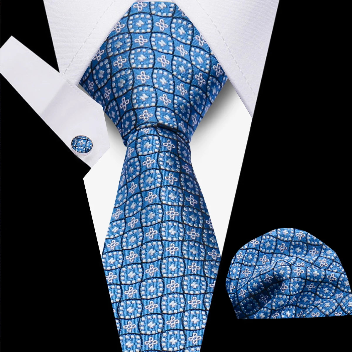 Classic Elegant Ties For Men Fashion Gifts Striped Solid Necktie Handchief Cufflink 3 Pcs Set Wedding Business Suit Accessories
