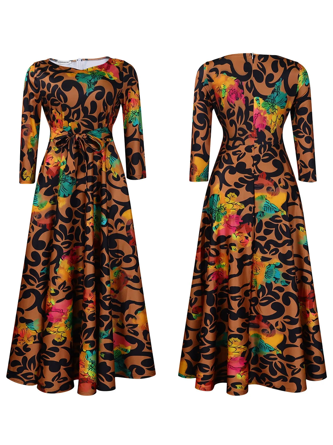 Women's 2024 Autumn New Style Fashionable Elegant Temperament Fashionable Printed Strap Waist Large Skirt Large Size Dress