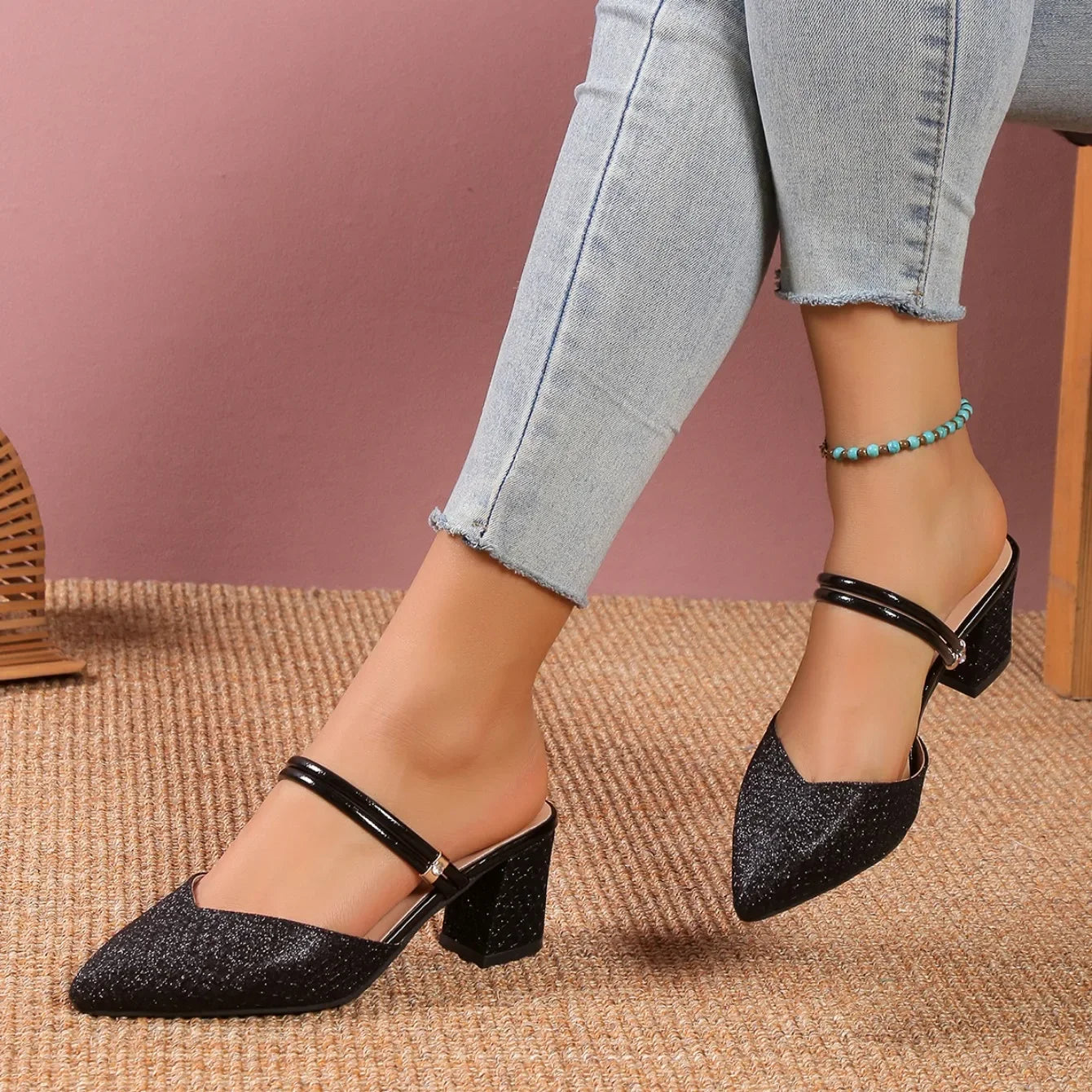 Low Heels Sandals Woman Summer Fashion High Heels Shallow Women Designer Sandals Luxury Shoes for Women Wedding Party Shoes