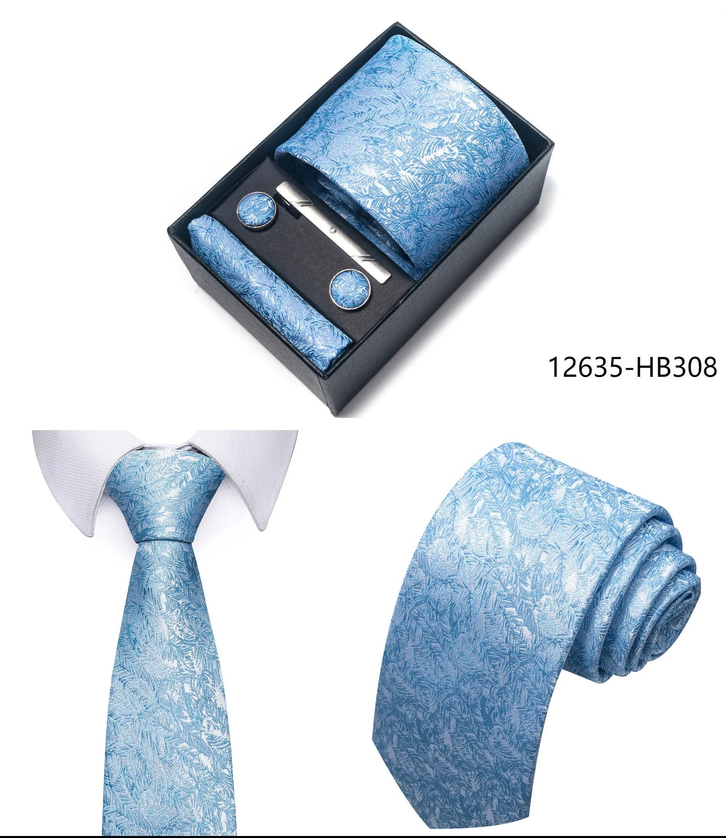 Luxury Brand 8 cm Tie Handkerchief Cufflink Clip Set For Men Wedding Gravata Suit Accessories Holiday Gift Box