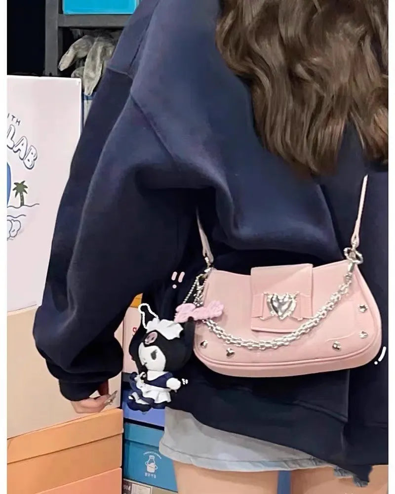 New Fashion Shoulder Bag 2025 PU Bags for Women Sweet Cool Subculture Pink Crossbody Bag сумка Bolsas