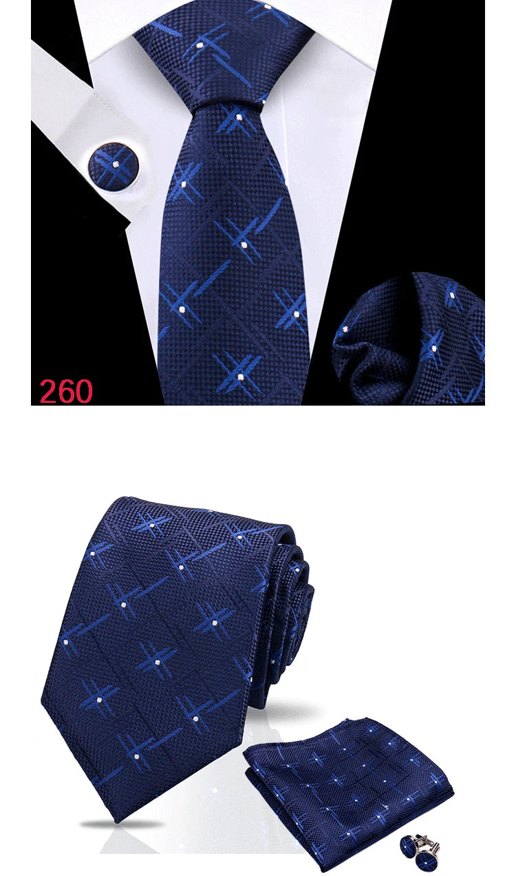 Luxury Plaid Tie For Mens Necktie Handkerchief Pocket Square Cufflinks Set Jacquard Woven Ties Wedding Business Accessories