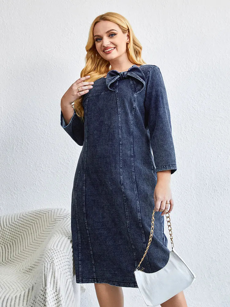 Women's plus size casual denim dress loose mini dress available in multiple sizes