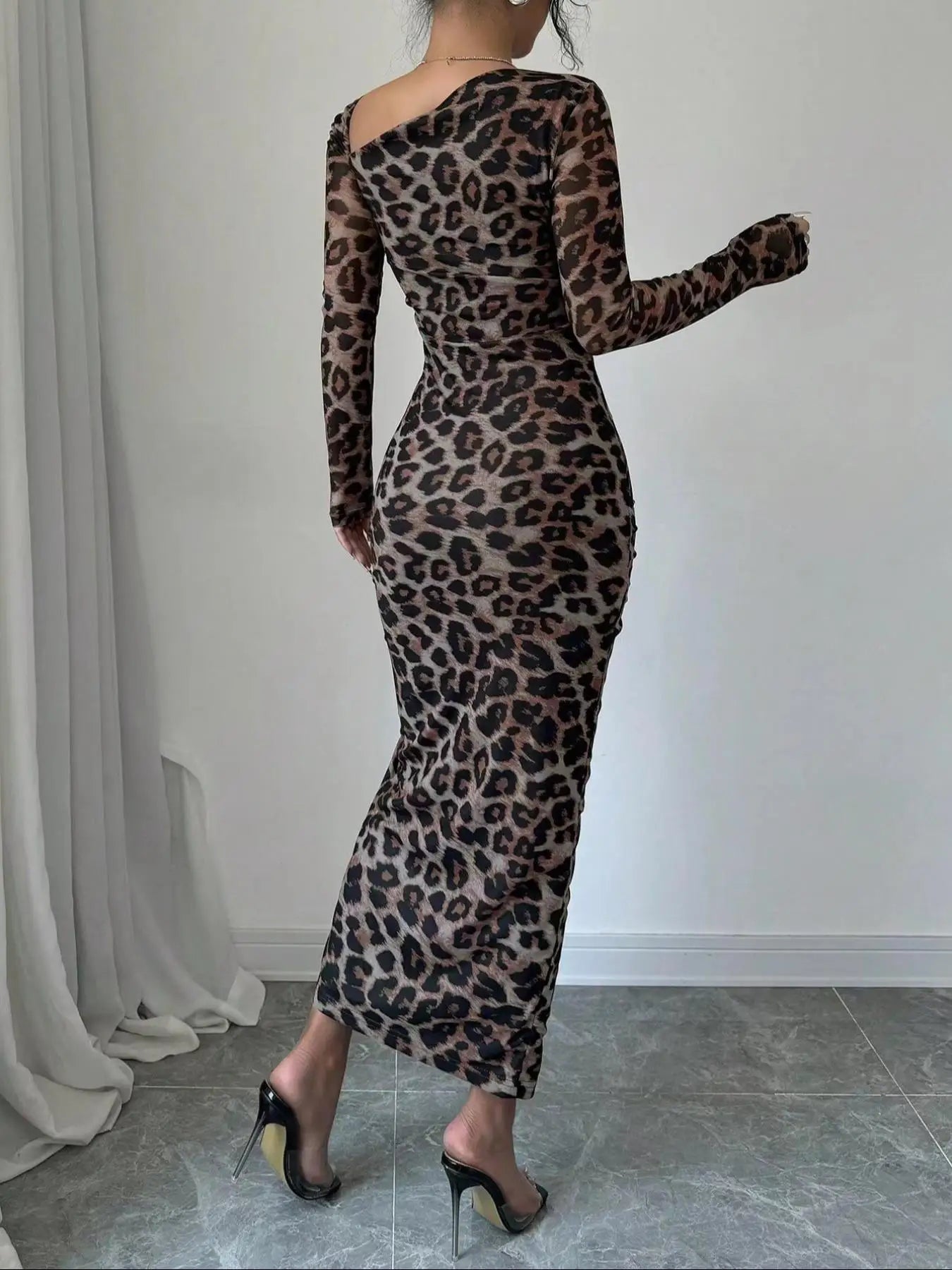 Sexy Leopard Print Women's Dresses Fashion Ruffled Sexy Slit Party Dress For Women Spring Summer Bodycon Package hip Vestidos