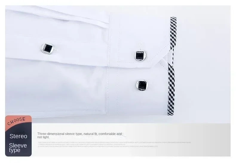 Spring and Autumn Men Dress Shirt Long Sleeve Trim Business Casual Solid Color Shirt Slim Fit White Base Layer Shirt for Male