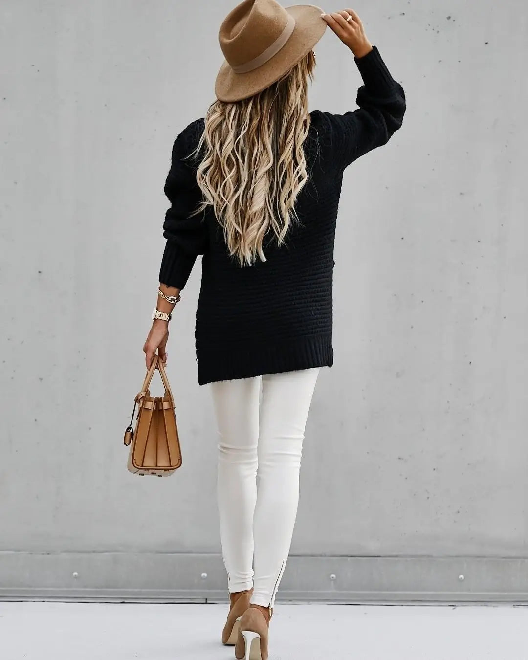 Knit Sweaters Women Half High Collar Full Sleeve Thick Splice Jumpers Solid Casual Split Pullovers Office Lady Elegant 2024